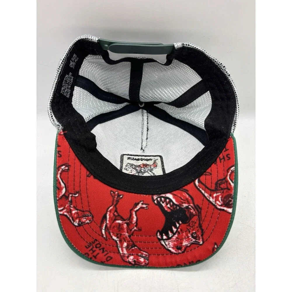 Dinosaur T-Rex Trucker Hat Black Green Mesh Snapback Cap Graphic Under Brim Mens